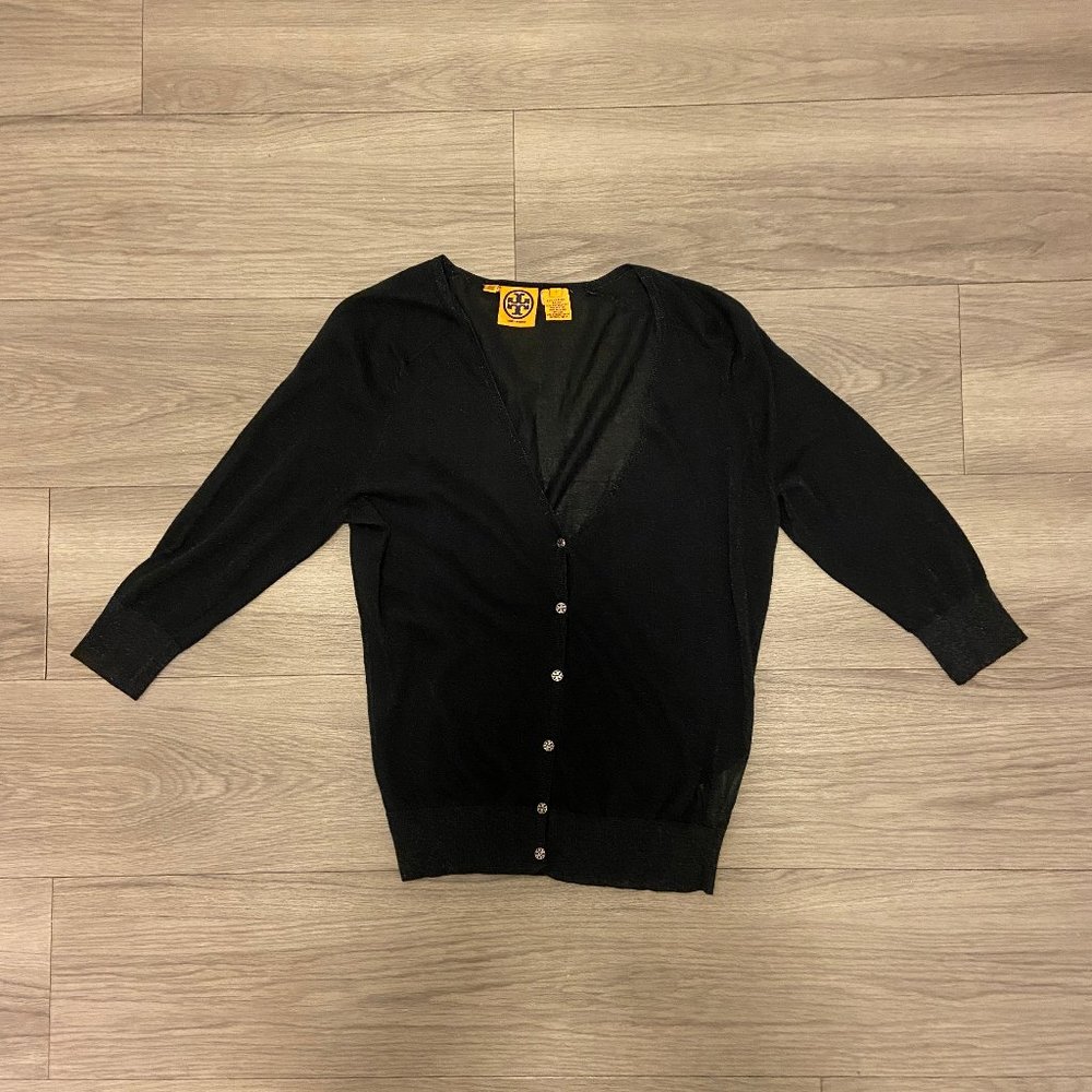 Shimmery charcoal Tory Burch cardigan